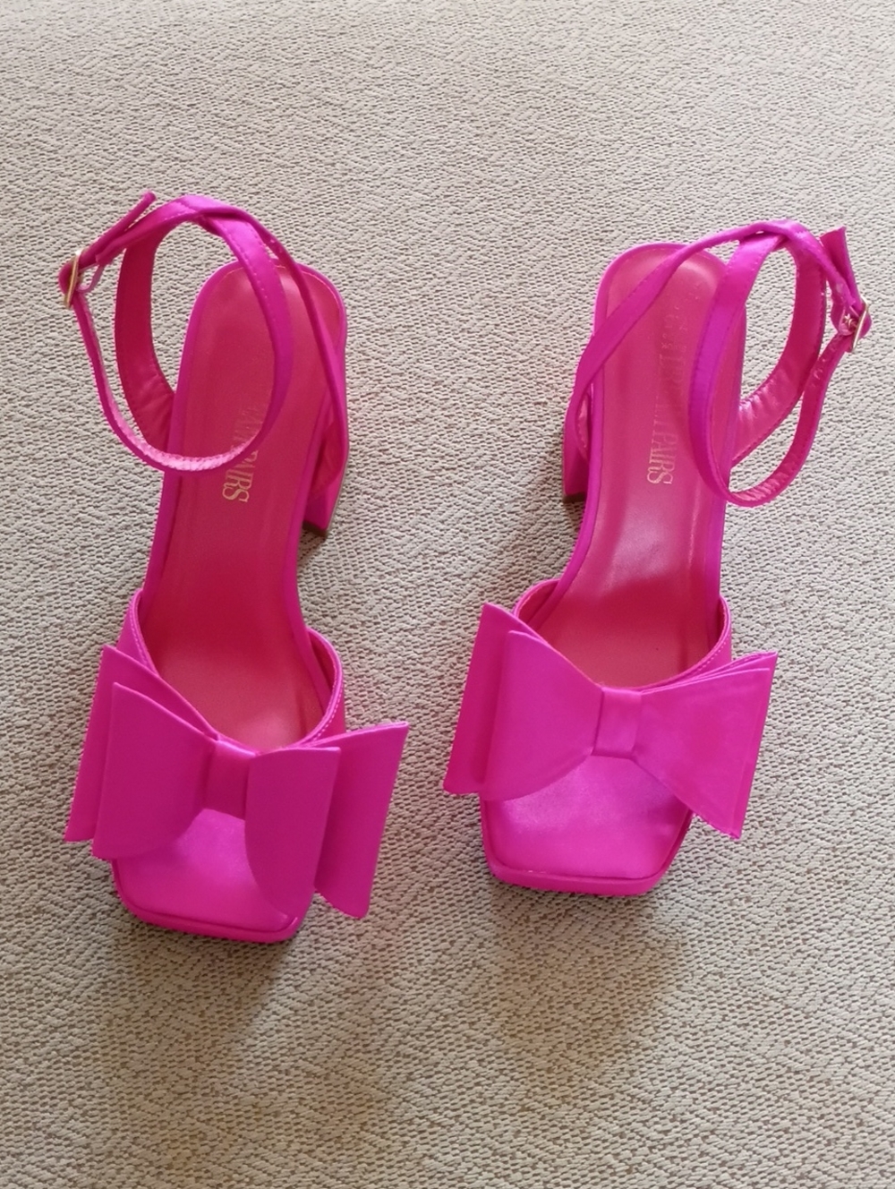 Dream Pairs Hot Pink Bow Ankle-Strap Block Heels